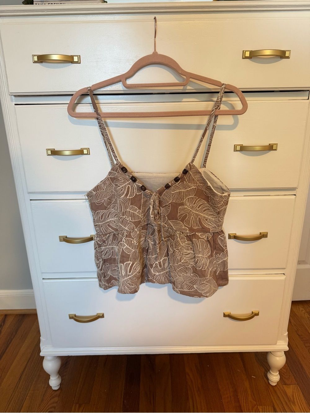 Calypso St Barth Floral Lace Trim Linen Camisole Tan Size S